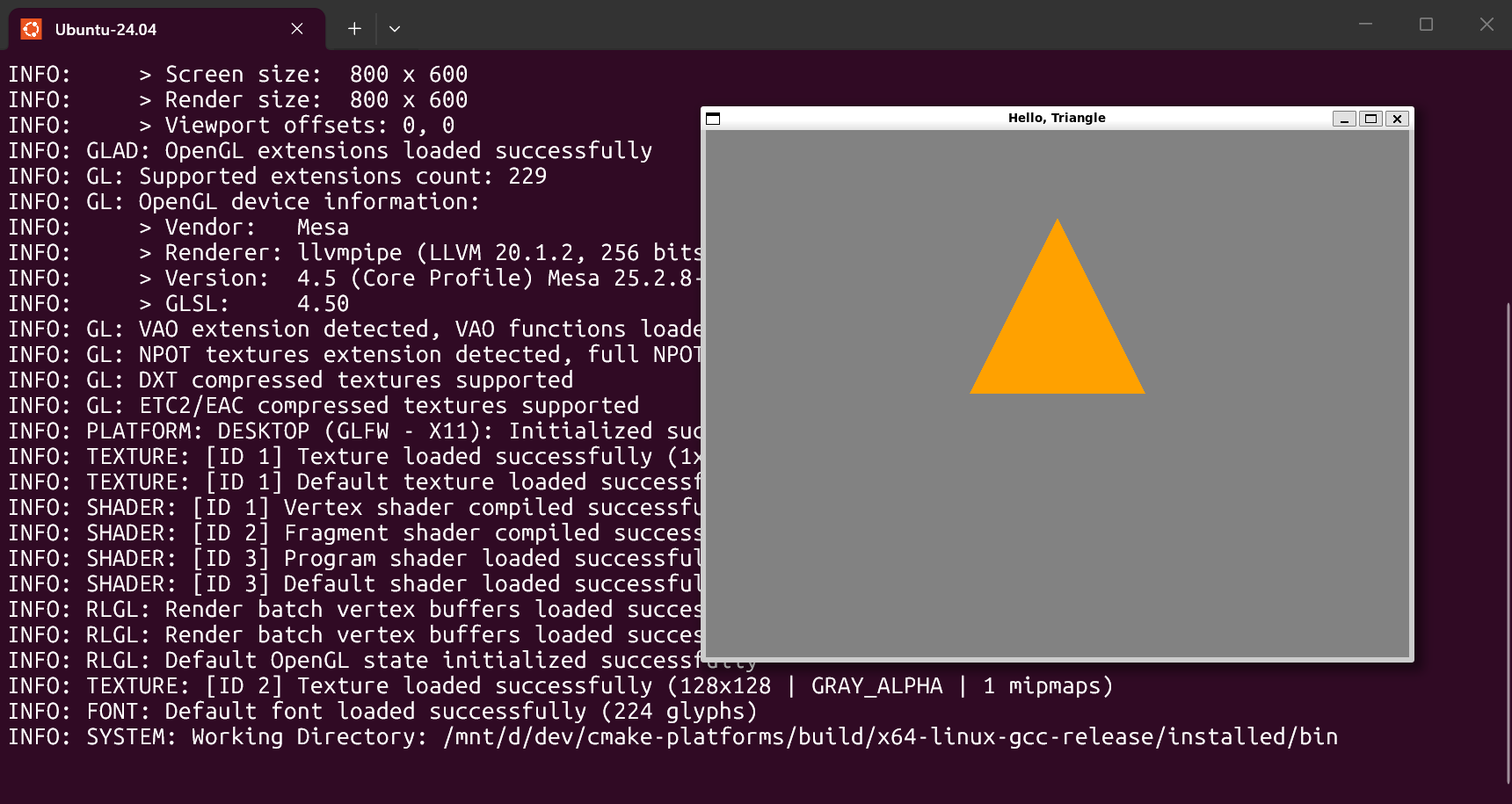 Hello Triangle running on Linux from inside the Dev Container