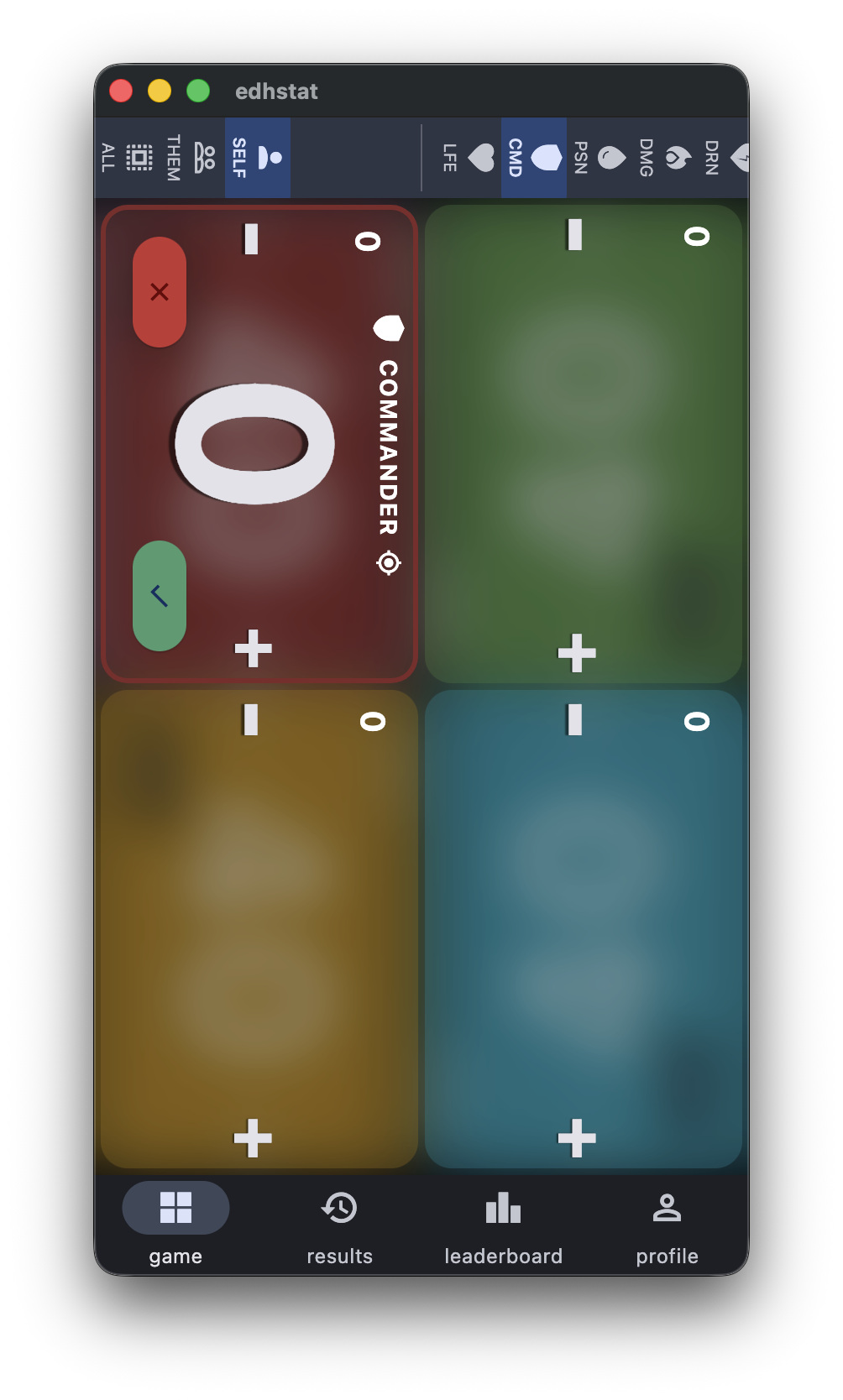 EDHStat self-targeting view showing only the active player's counter