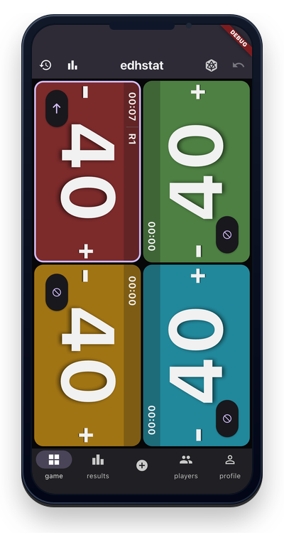 EDHStat life tracking for a four-player Commander pod